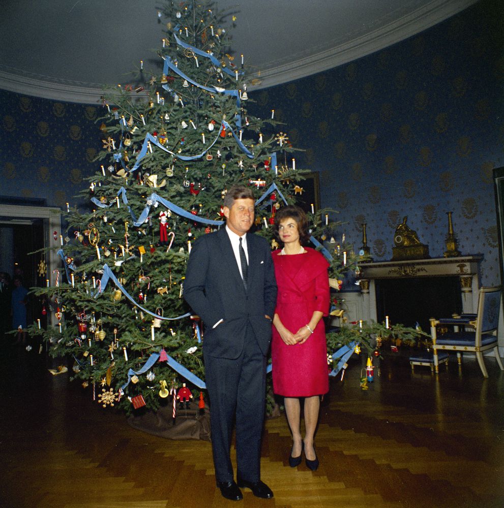 KN-C19678. President John F. Kennedy and First Lady Jacqueline Kennedy with Christmas Tree ...